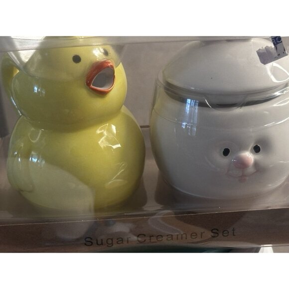 Easter Gift Bunny Chick HIP HOP Creamer Sugar Server Set Transpac Coffee Bar NEW - Picture 4 of 9